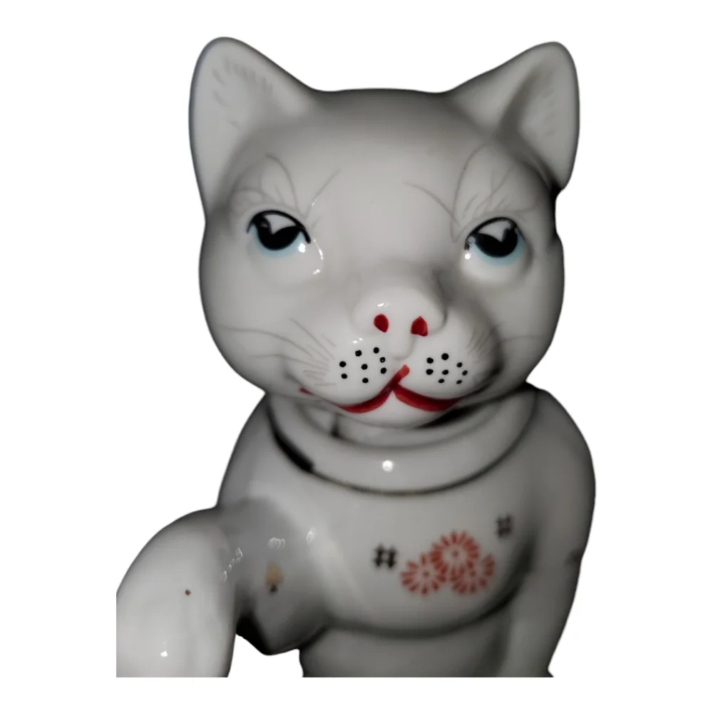 Vintage White Ceramic Kitty Cat Single Serve Tea Pot or Creamer Red Flow…